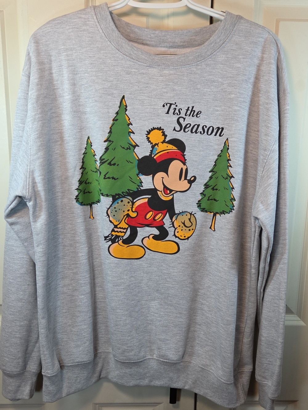 Disney Gray Crewneck Sweatshirt with Mickey Holiday Graphic
